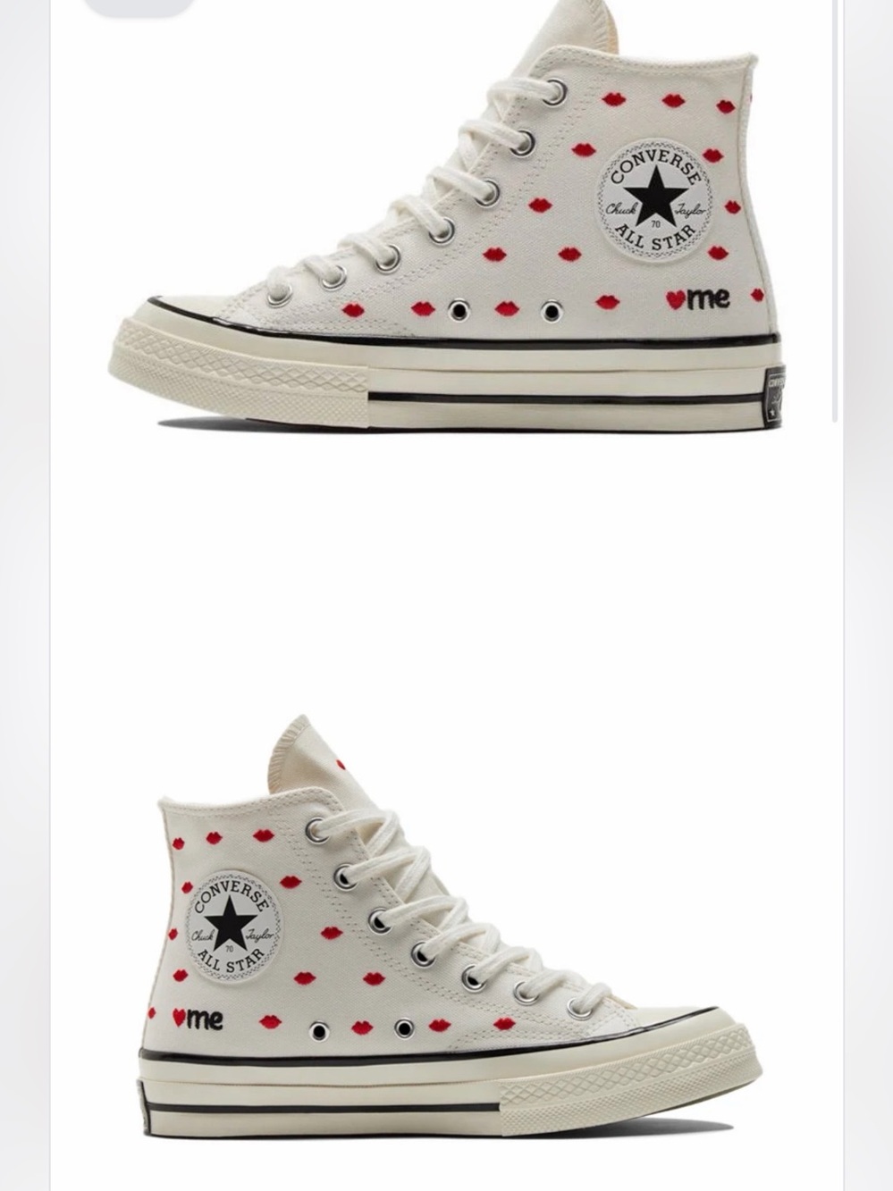 Converse Chuck 70 High Top "Love Me" Embroidered Lips Sneakers